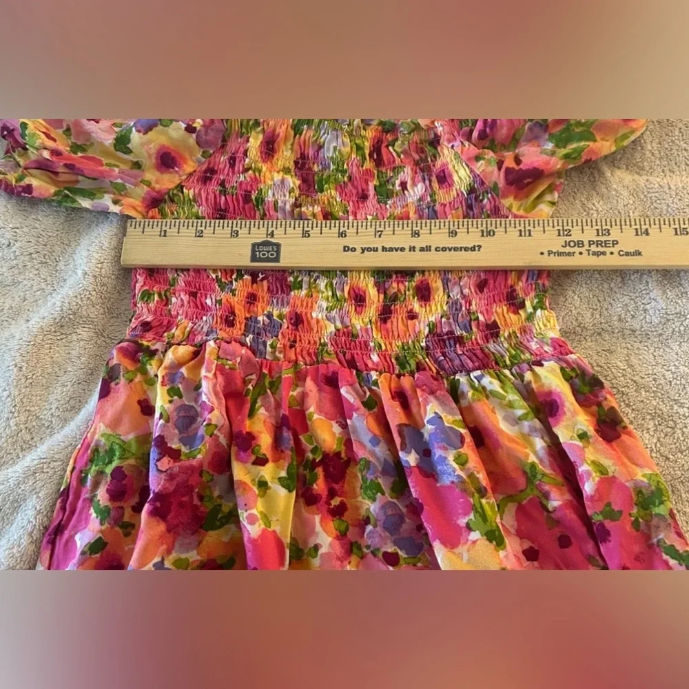 The Childrens Place Off Shoulder Short Sleeve Dress Pink & Yellow Floral 10/12 - Picture 8 of 16